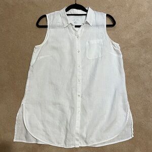J Jill Love Linen Shirt Womens Large Button Down Sleeveless Tunic 100% Linen